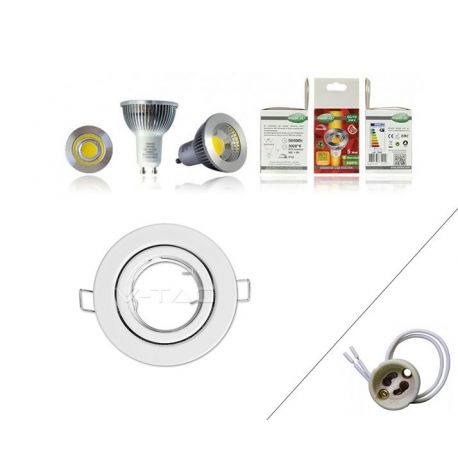 Spot composé - Douille GU10 - Ampoule LED 5W 3000k - Collerette ronde orientable