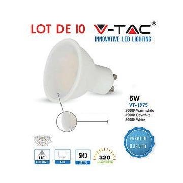 LOT de 10 - Ampoules LED GU10 SMD 5W 110 degrés blanc chaud SKU-1685
